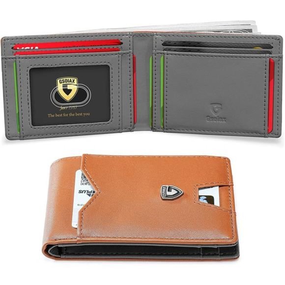 MENS Slim Wallet for Men Brown and Grey - Picture 1 of 6